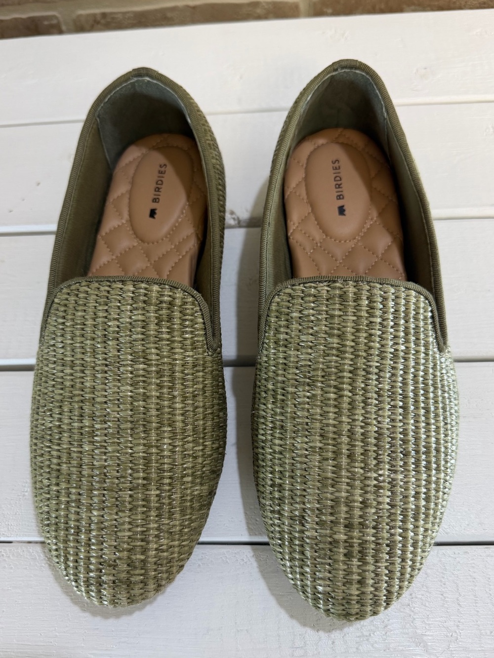 Birdies The Starling Raffia Loafers Olive Green Woven Flats Size 8 - Picture 3 of 11